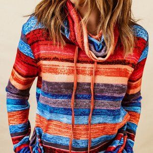 Multicolor Striped Turtleneck Sweater Pullover M